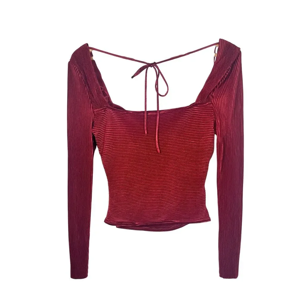 Astr The Label Plisse Cut Out Twist Bust Top Brick Color Size Medium